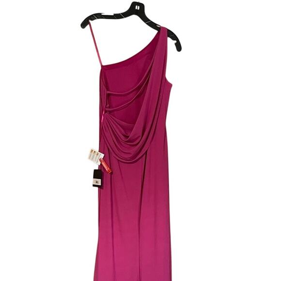 Mac Duggal NEW Size 2 Candy Pink Jersey One Shoulder Draped Back Gown NWT 26512 - Picture 7 of 9